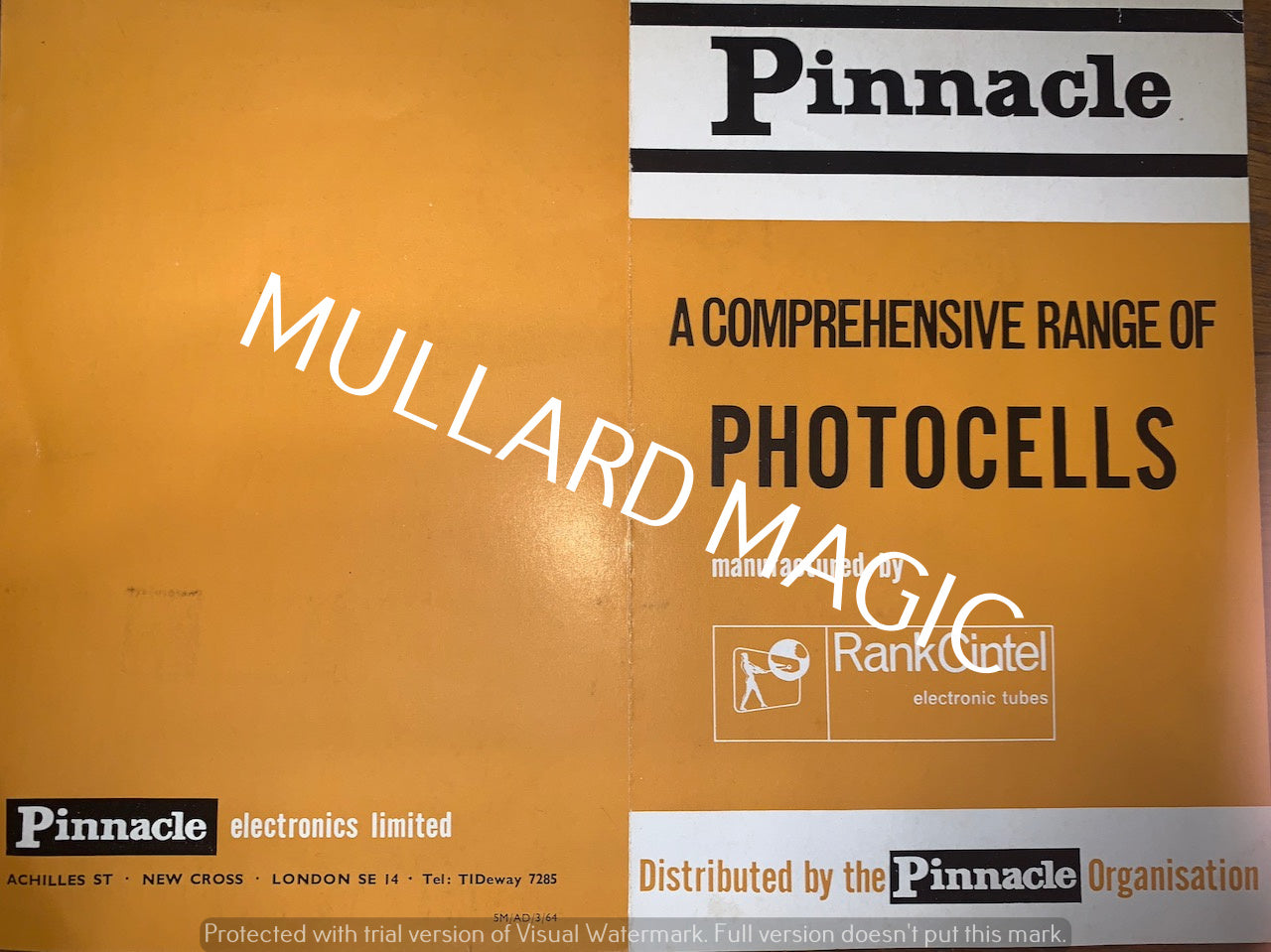 PINNACLE, RANK CINTEL, A COMPREHENSIVE RANGE OF PHOTOCELLS, CATALOGUE, 1964