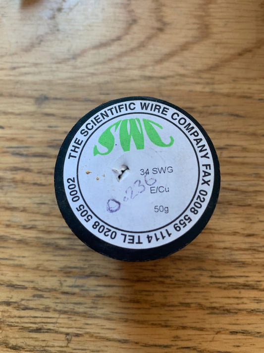 SCIENTIFIC WIRE COMPANY, SWC, 50g, 34SWG, E/Cu   NOS