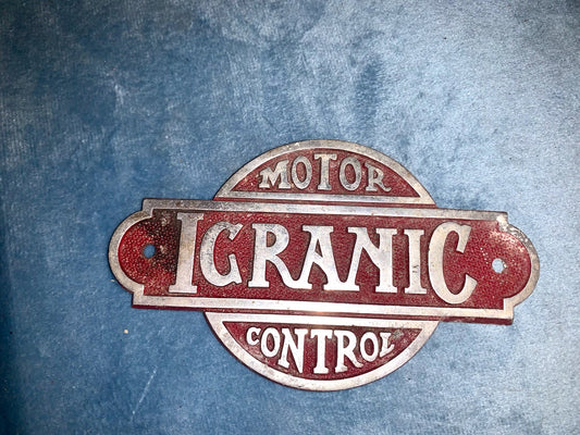 Igranic Motor Control, Machine Plaque, 69mm x 117mm, Aluminium, 1930s