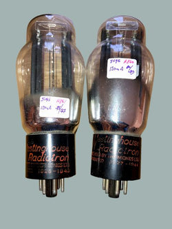 5U4G, MARCONI BADGED CANADIAN WESTINGHOUSE, MATCHED PAIR, SMOOTH CHARCOAL ANODE, VT-244, 5U4