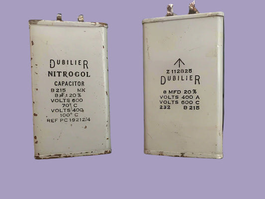DUBILIER, NITROGOL, PIO, PAPER BLOCK CAPACITOR, CERAMIC TERMINAL, 8uF @ 600V