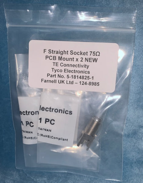 F STRAIGHT SOCKET, 75R, PCB MOUNT, PACK 2X, TE, TYCO, FARNELL 124-8985