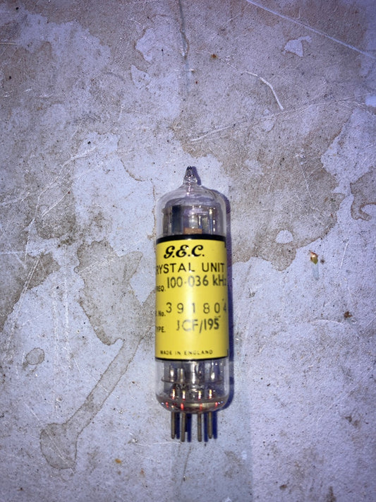 GEC, B7G, GLASS ENVELOPE, 100.036 kHz, 100KCS, CRYSTAL , SUIT SOME RACAL ADAPTORS AND FILTERS