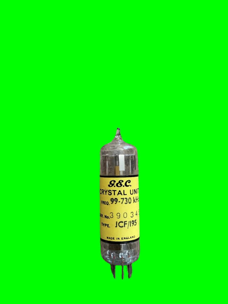 GEC, B7G, GLASS ENVELOPE 99.730 kHz, 100KCS, CRYSTAL , SUIT SOME RACAL ADAPTORS AND FILTERSRS AND FILTERS