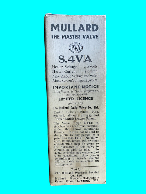 S.4VA, 5 PIN, MULLARD, NOS, S4VA, MS4B, AC/S2, AC/SG, AC/SH, CV3553, MS/Pen, MSG/HA, MSG/LA, SP4, SV4 SV4A, SV4B
