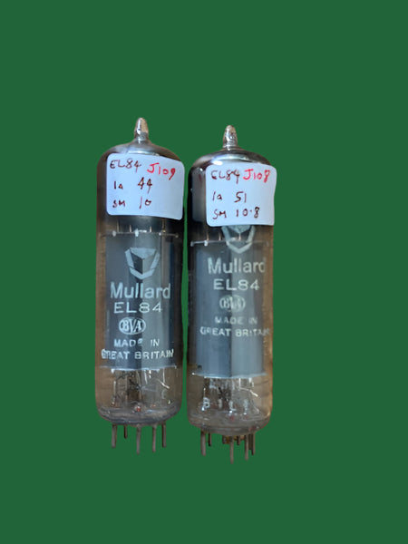 EL84, MULLARD, NEW SHIELD,  MATCHED PAIR, SIMILAR FACTORY CODE kM1 B1L1, kM1 B1L2, BLACKBURN NOVEMBER 1971 MANUFACTURE