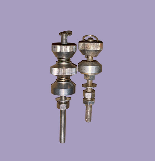 2X NICKEL PLATED BRASS, RADIO TERMINALS. BINDING POSTS, 18mm HEAD, 2BA BOLT