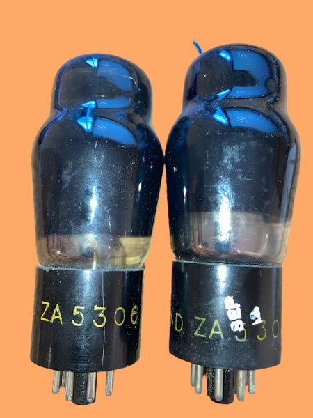 6V6G, BRIMAR, MATCHED PAIR,  ZA5306, ORANGE BASE PRINT, MILITARY WW2 PRODUCTION, 6V6