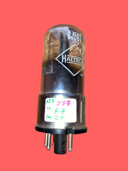 6J5GT, HALTRON BRITISH MADE BADGED, CLEAR GLASS, BLACK TOTEM PLATE, ACTUALLY  SYLVANIA US 1951 PRODUCTION, D2M DATE CODE, LOCKSTEP SECURED METAL OVERCAP,