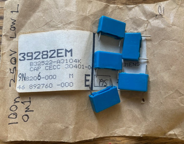 Siemens, MKP type, 0.1uF, µF, mF, mFD,  250V, Metallised Polyester Capacitor, PACK OF 5X