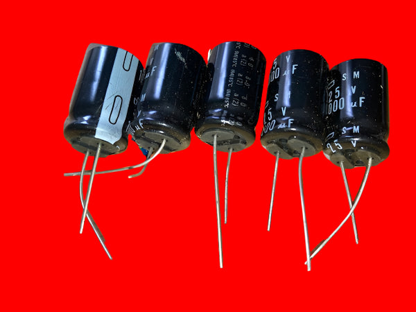 Pack of 5x, ELECTROLYTIC CAPACITORS, RADIAL, 1000uF @ 25V