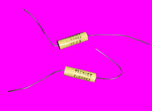 Plessey, MKT, polyester film, 0.68uF 63V axial capacitor