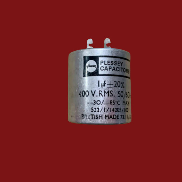 Plessey, 1uF @ 400V, radial capacitor