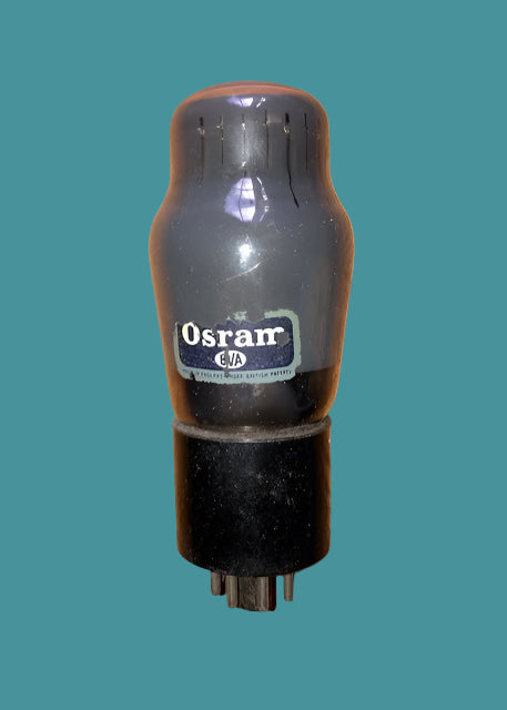 KT61, OSRAM, GREY GLASS,  BLACK BASE,  ETCHED CARTOUCHE, BLUE & WHITE SQUARE  DECAL, OCTOBER 1946 PRODUCTION