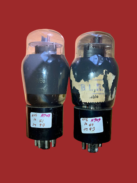 6V6G, CANADIAN WESTINGHOUSE RADIOTRON, MATCHED PAIR, RED BASE PRINT, MILITARY WW2 PRODUCTION, 6V6 (Copy)