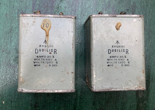 DUBILIER, PAPER IN OIL, PIO, PAPER BLOCK CAPACITORS, ARMY, Z112629, 8uF @ 550V
