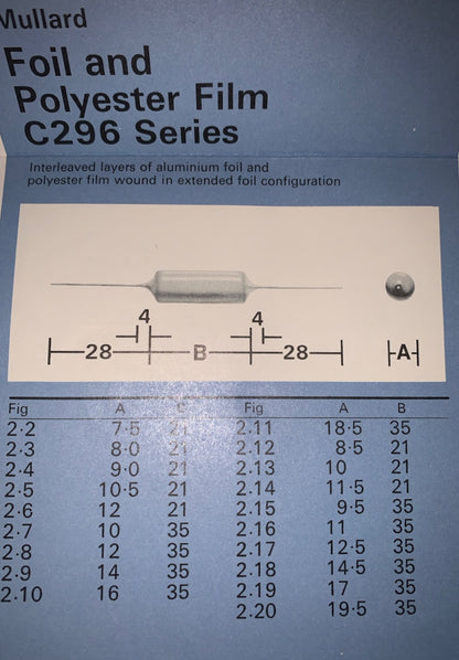 MULLARD C296 SERIES AXIAL POLYESTER CAPACITORS 160V  MUSTARD CAPACITORS IN VARIOUS VALUES