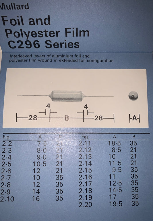 MULLARD C296 SERIES AXIAL POLYESTER CAPACITORS 160V  MUSTARD CAPACITORS IN VARIOUS VALUES