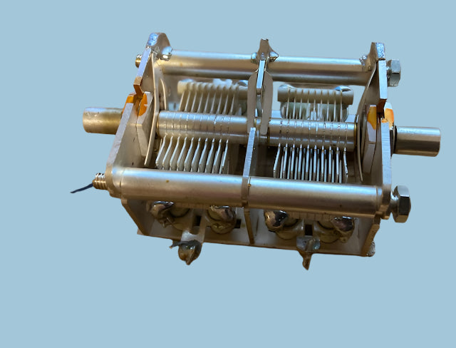 SILVER PLATED, EX MIL EQUIPT,  TUNING GANG, VARIABLE CAPACITOR, 75 + 75pF