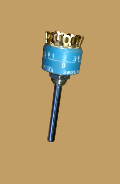Elma Rotary switch, Type 01 Eyelets, 1 Wafer, 3 position,  shaft dia 4mm, shaft length 32mm