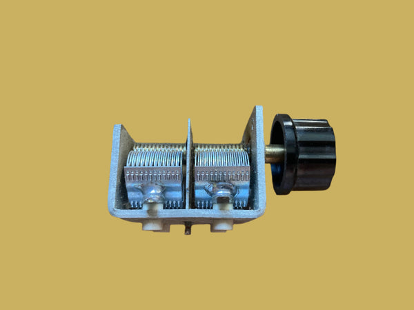 TUNING GANG, VARIABLE CAPACITOR, c/w KNOB,  375 + 375pF