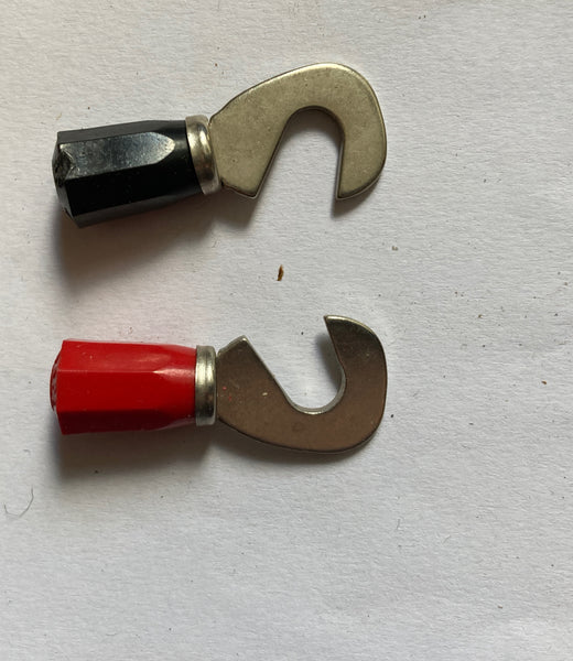 CLIX, LARGE HOOK SPADE,  HOOKED CONNECTORS,  TC.4xx, BLACK & RED PAIR, AS USED ON AVO TEST LEADS