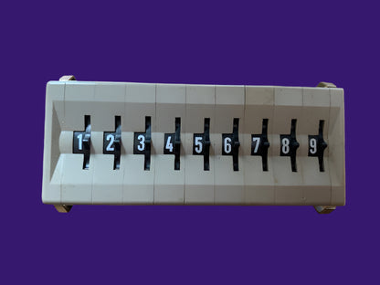 CONTRAVES, SWISS, THUMB WHEEL SWITCH BLOCK, MULTISWITCH SERIES M, 8 X 33mm, 7 WAY, 0 - 9 POSITION, M161S SWITCH MODULES WITH END CHEEKS, NEW UNUSED
