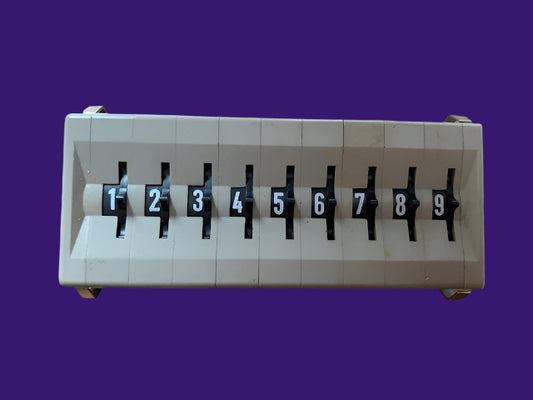 CONTRAVES, SWISS, THUMB WHEEL SWITCH BLOCK, MULTISWITCH SERIES M, 8 X 33mm, 7 WAY, 0 - 9 POSITION, M161S SWITCH MODULES WITH END CHEEKS, NEW UNUSED
