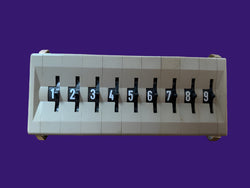 CONTRAVES, SWISS, THUMB WHEEL SWITCH BLOCK, MULTISWITCH SERIES M, 8 X 33mm, 7 WAY, 0 - 9 POSITION, M161S SWITCH MODULES WITH END CHEEKS, NEW UNUSED