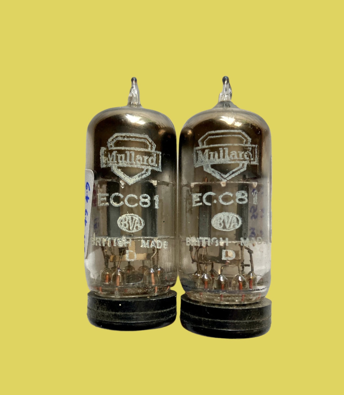 CV455, MULLARD MIL SPEC ECC81, MATCHED PAIR , DECEMBER 1953 MITCHAM MANUFACTURE