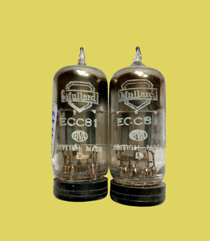 CV455, MULLARD MIL SPEC ECC81, MATCHED PAIR , DECEMBER 1953 MITCHAM MANUFACTURE