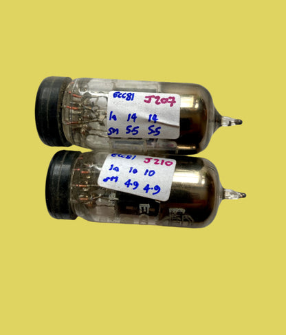 CV455, MULLARD MIL SPEC ECC81, MATCHED PAIR , DECEMBER 1953 MITCHAM MANUFACTURE