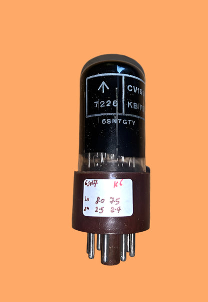 CV1988, BRIMAR, MIL SPEC 6SN7GT, BROWN MICANOL BASE, BLACK GLASS, JUNE 1972 OLDWAY MANUFACTURE,  ECC32,   6SN7