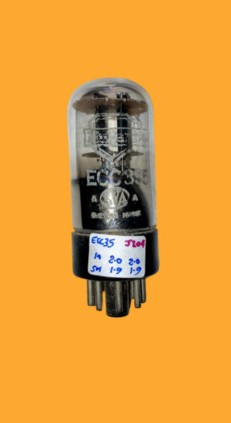 ECC35, MULLARD, CLEAR GLASS, BLACK BASE, 1347 J9, TOTTENHAM 1949 MANUFACTURE