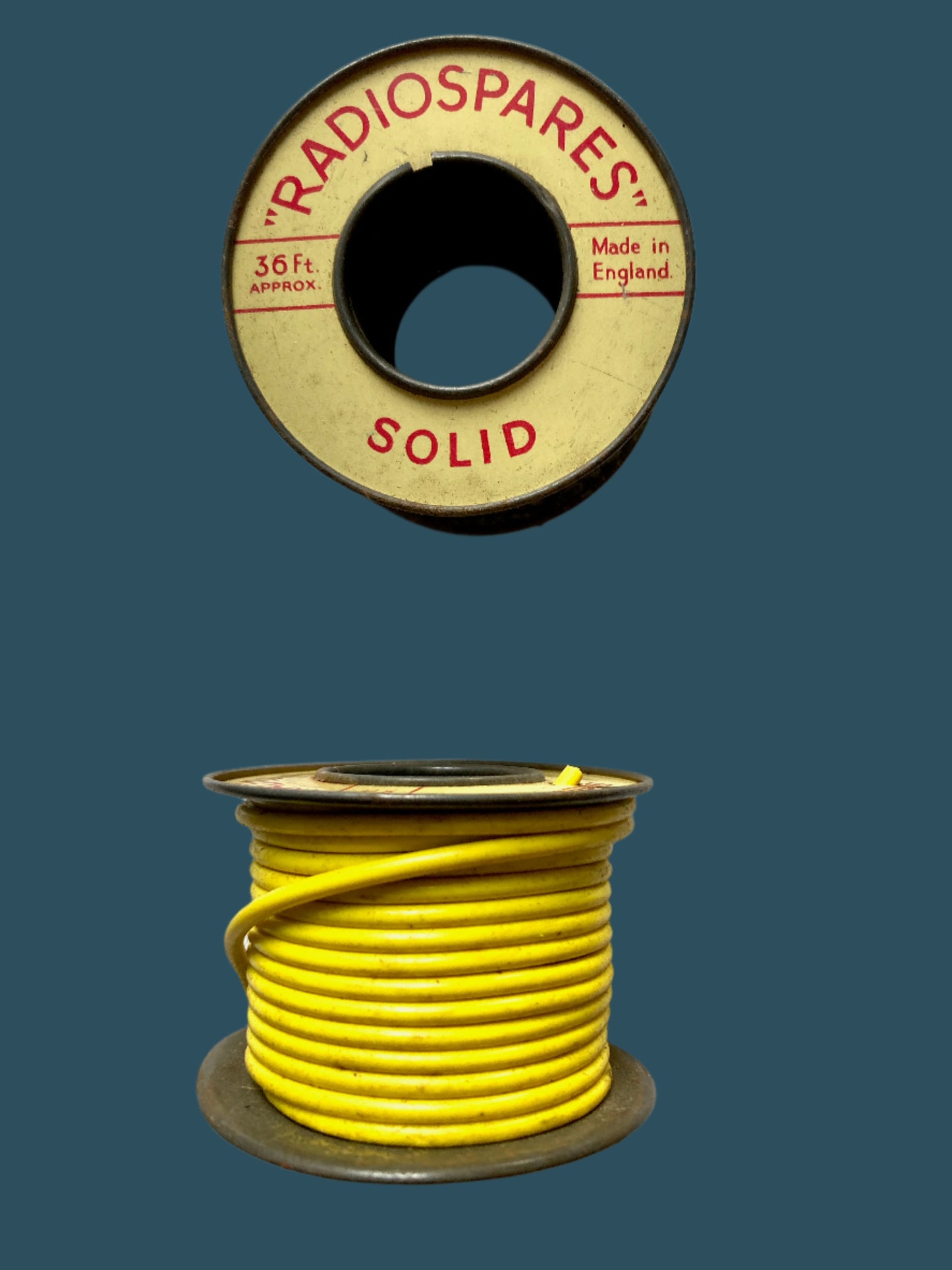 RS, RADIOSPARES, YELLOW, STRANDED WIRE, 36 FT, 2 INS DIA TIN REEL,