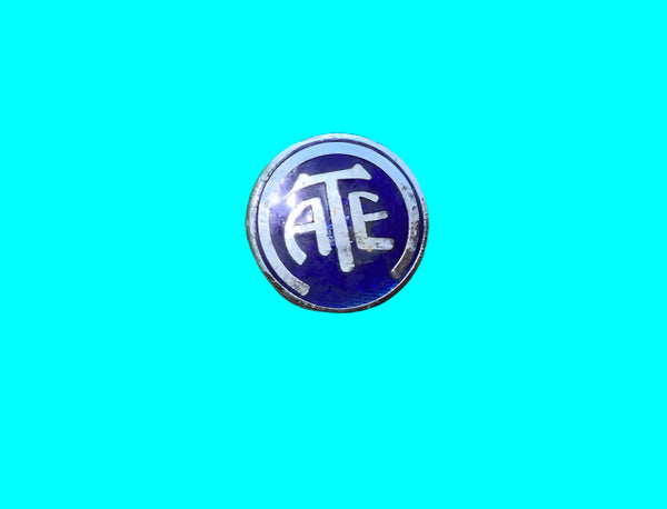 ATE, CHROME & ROYAL BLUE ENAMEL BADGE, 19mm SIZE, BOLTED STUD MOUNT