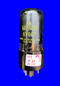 6V6GT, COSSOR, BLACK GLASS, YELLOW PRINT,  MARKED KDIR-N, MAY 1957 MANUFACTURE, VT-107A, 6V6