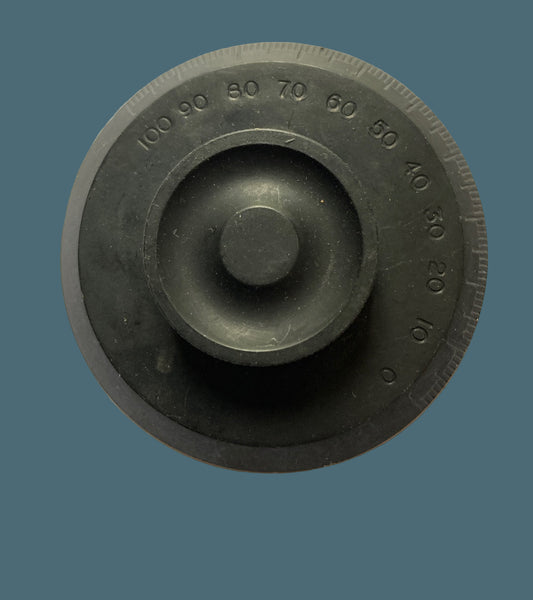 ORMOND STYLE,  BLACK BAKELITE KNOB, 80mm DIA, 4.5 mm SHAFT, SCALED 0 - 100, 1928