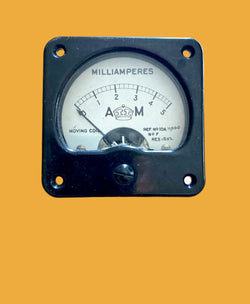 2.25ins square.,  2.0 ins mounting aperture, Thermocouple Ammeter, Air Ministry, 10A/11000, Scaled 0-5mA