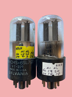 6SLGT, SYLVANIA, MATCHED PAIR   VT-229  CLEAR GLASS, FAT BASE, T PLATE,  WARTIME PRODUCTION, 6SL7