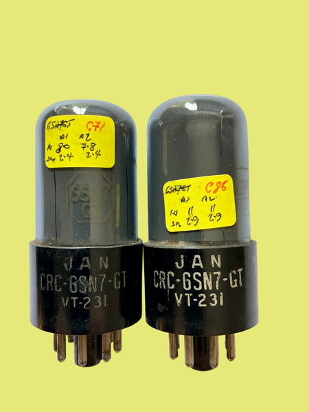 6SNGT, RCA, MATCHED PAIR   VT-231  GREY GLASS, FAT BASE, SMALL LOGO,  SAME DATE CODE, H4E, MAY 1944 PRODUCTION, 6N7