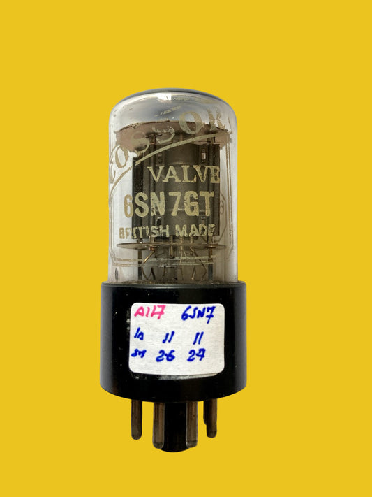 6SN7GT, Cossor, Made in England, Fat Black Base, Clear Glass, White Print,  1950's Manufacture, 6SN7