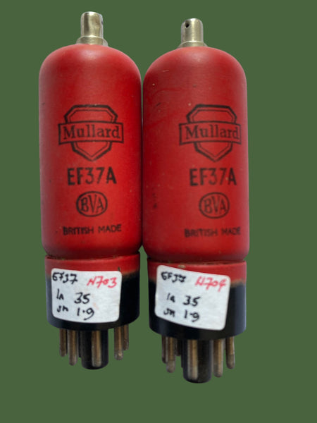 EF37A, MULLARD, MATCHED PAIR, NOS, SAME FACTORY CODE, EP2 B0B, BLACKBURN FEBRUARY 1950 PRODUCTION, 5A/157D, CV358, CV5080, OM5B