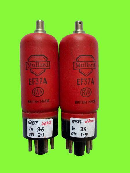 EF37A, MULLARD, MATCHED PAIR, NOS, SAME FACTORY CODE, EP2 B0B, BLACKBURN FEBRUARY 1950 PRODUCTION, 5A/157D, CV358, CV5080, OM5B