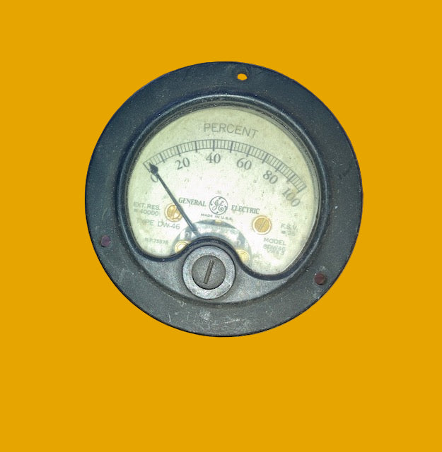 Moving Coil Meter, General Electric, DW46,Dated 1945, Scaled 0- 100%, FSW=25, , 53mm, mounting dia., 66mm bezel dia