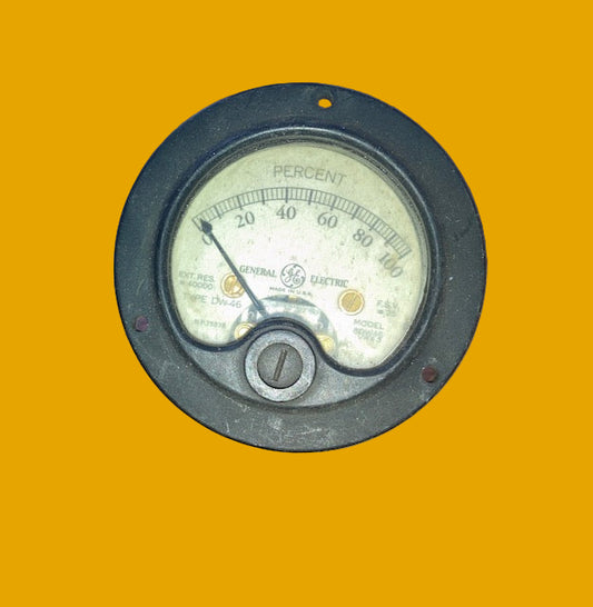 Moving Coil Meter, General Electric, DW46,Dated 1945, Scaled 0- 100%, FSW=25, , 53mm, mounting dia., 66mm bezel dia