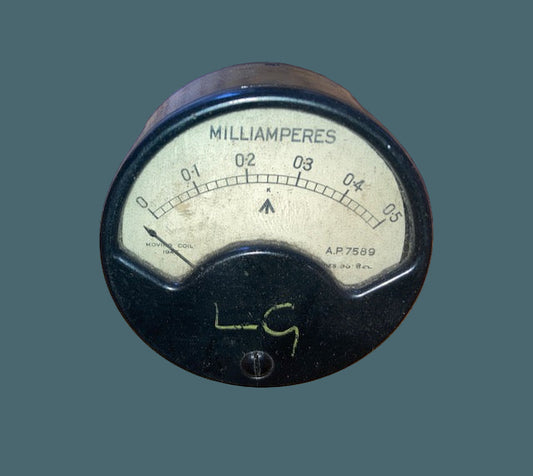 Moving Coil Meter, AP7589 DATED 1945, SCALED 0-0.5 mA, , 67mm, MOUNTING DIA.,