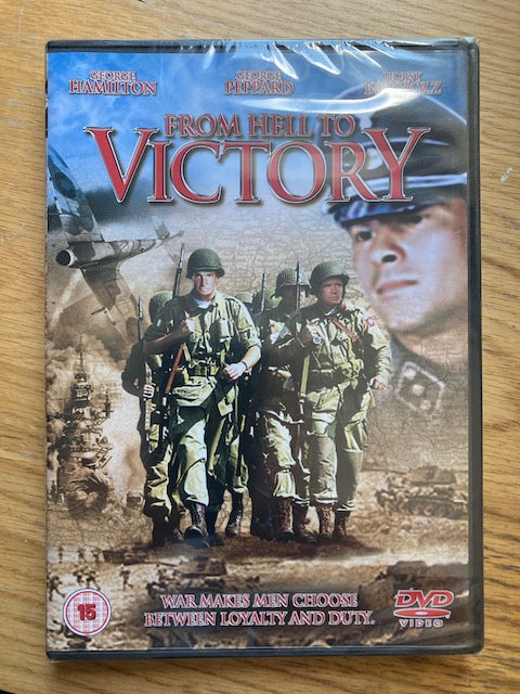 DVD cover of 'From Hell to Victory' featuring soldiers and a plane on a wooden surface