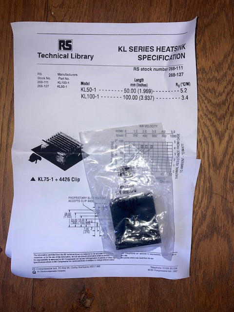 RADIOSPARES, KL50-1, 50mm, KL SERIES HEATSINK, RS 268-127, NOS
