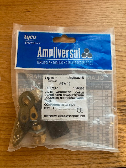 TYCO, AMPLIVERSAL, ABW16, BW16, ARMOURED CABLE GLAND C/W LOCKNUTS SHROUD &amp; EARTH TAG, NOS

